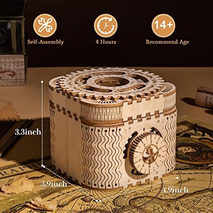 3D WOODEN TREASURE BOX PUZZLE UNIQUE MODEL KITS TO BUILD MECHANICAL ENGINEERING KITS GREAT BIRTHDAY FOR ADULTS AND CHILDREN AGE 14+ - Image 4